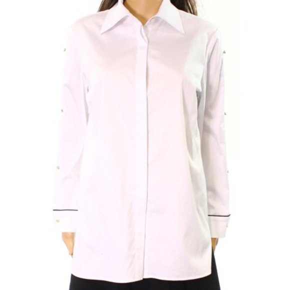 Ming Wang women's gold hardware contrast button down long sleeve formal top - Picture 1 of 5